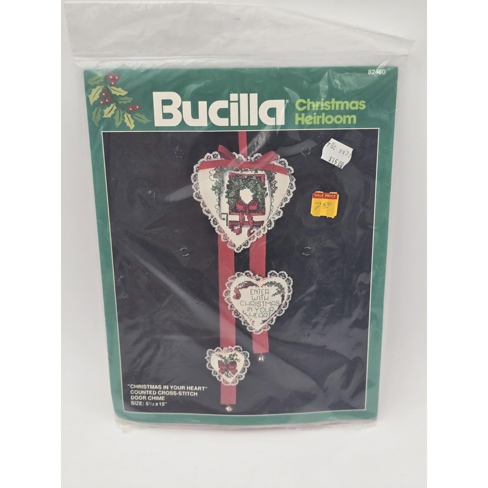 Vintage Bucilla Christmas in Your Heart Door Chimes Counted cross stitch kit New